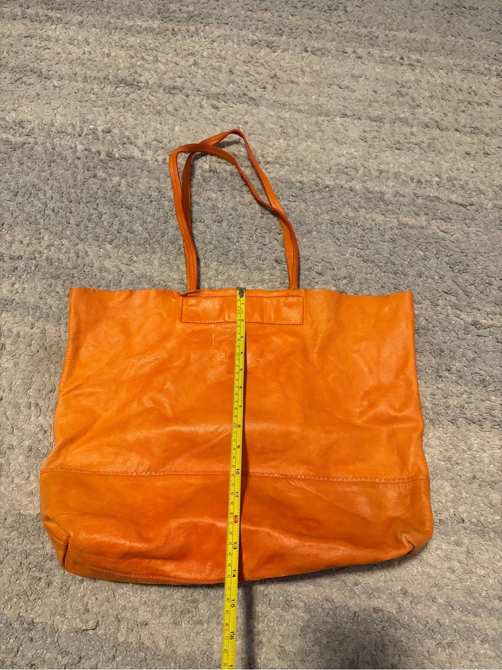 Banana Republic x Trina Turk Orange Leather Suede Large Tote Bag Floral Pocket